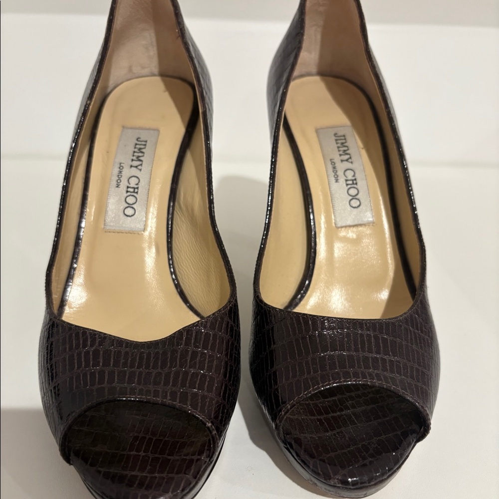 Jimmy Choo Brown Lizard Leather Peep Toe US 6.5